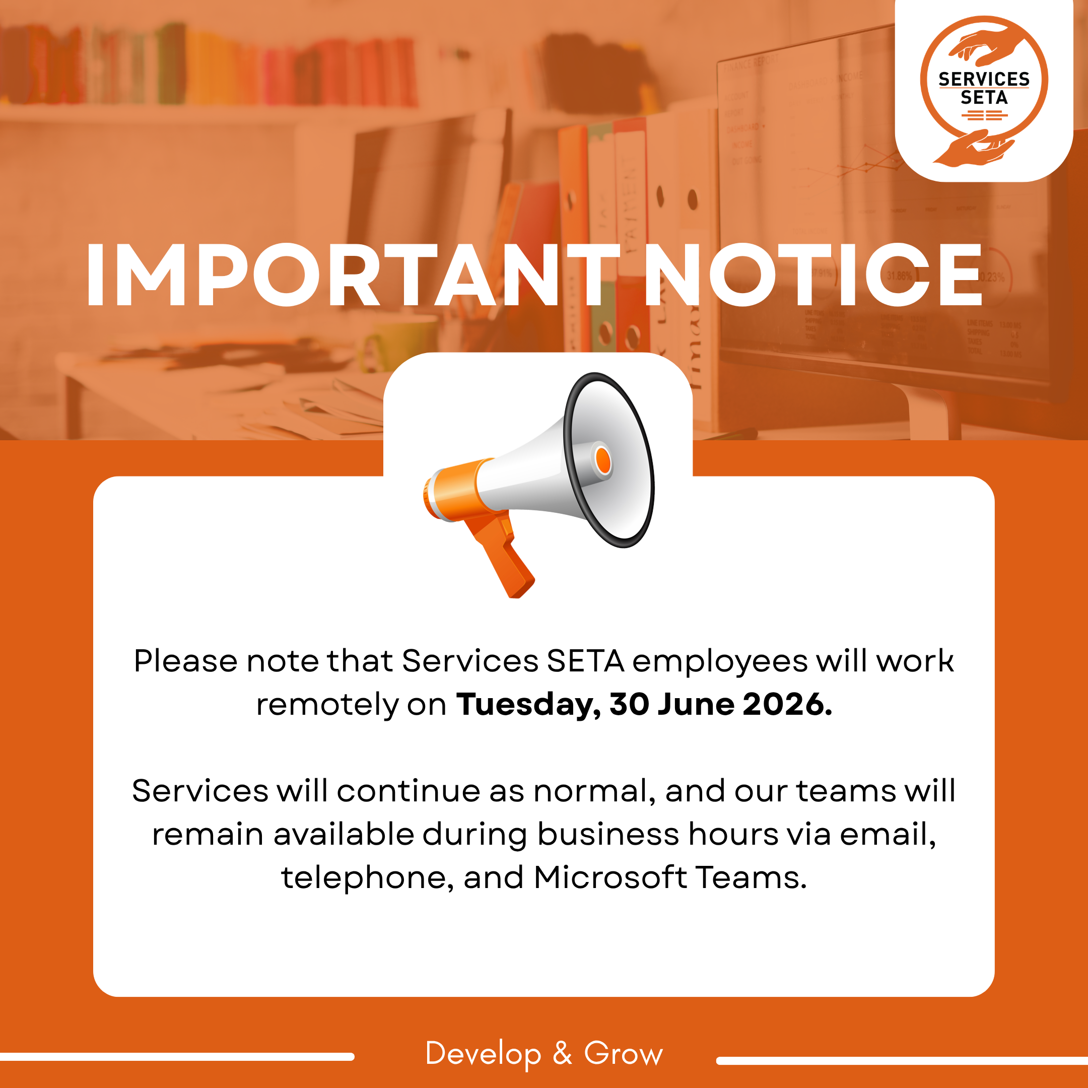 Services SETA Operational Update: Tuesday, 30 June 2026